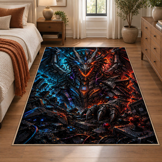 Electric Fantasy Dragon Area Rug shown in room setting, view 1