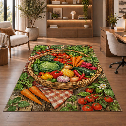 Harvest Basket Rug in a home office with wooden shelves
