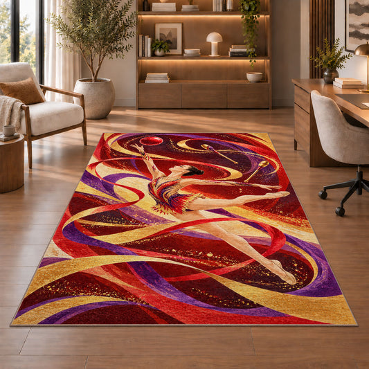 Rhythmic Gymnastics Ball Rug in a home office with wooden shelves