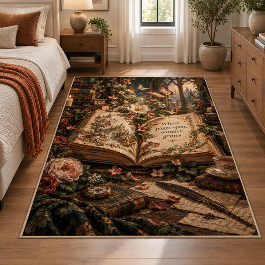 Floral Storybook Garden Area Rug shown in room setting, view 1