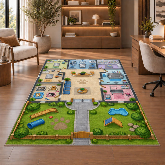 Colorful Town Road Map Rug, Kids Playroom Area Carpet with Streets and Houses for Bedroom Decor - image 1