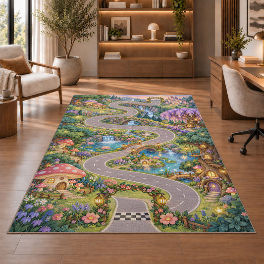 Garden Village Road Rug, Colorful Nature Town Area Carpet for Kids Playroom and Bedroom Decor - image 1