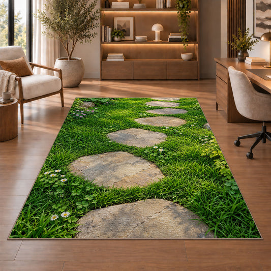 Green Garden Stone Path Rug, Meadow Nature Area Carpet for Kids Bedroom and Cozy Room Decor - image 1