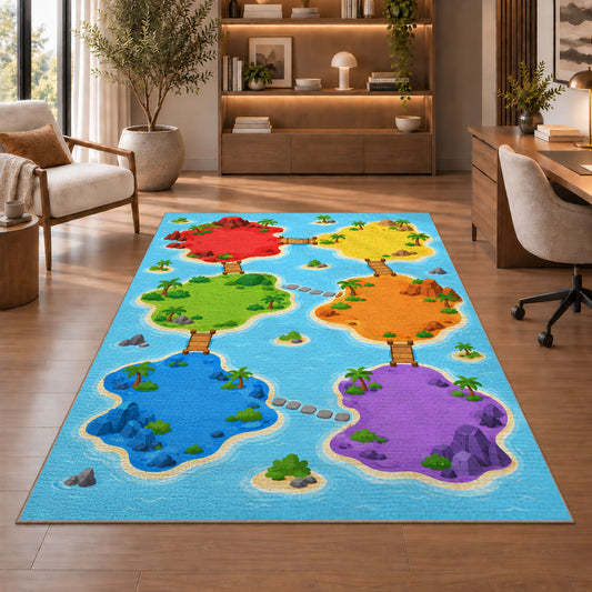 Rainbow Puzzle Shapes Rug, room view 1