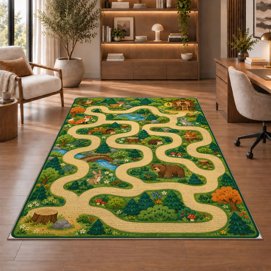 Winding Woodland Trail Rug, Printed Area Carpet for Kids Bedroom and Cozy Living Room Decor - image 1