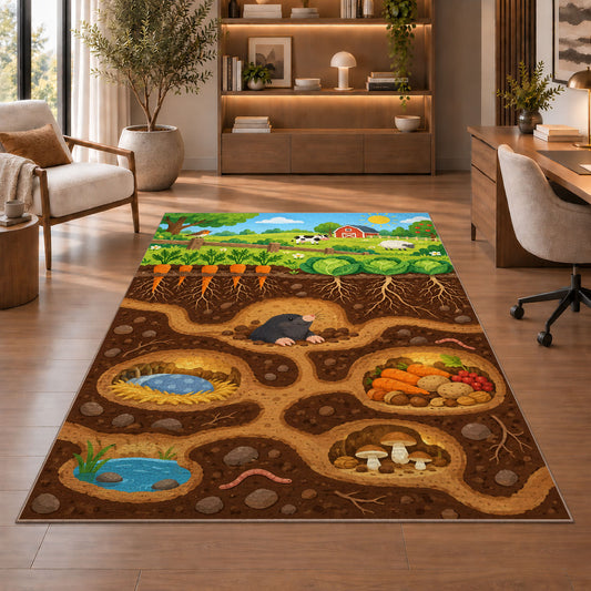 Woodland Burrow Rooms Rug, Printed Area Carpet for Kids Bedroom and Cozy Living Room Decor - image 1