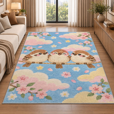 Cute Birds Nursery Rug in a bright living room with a sofa