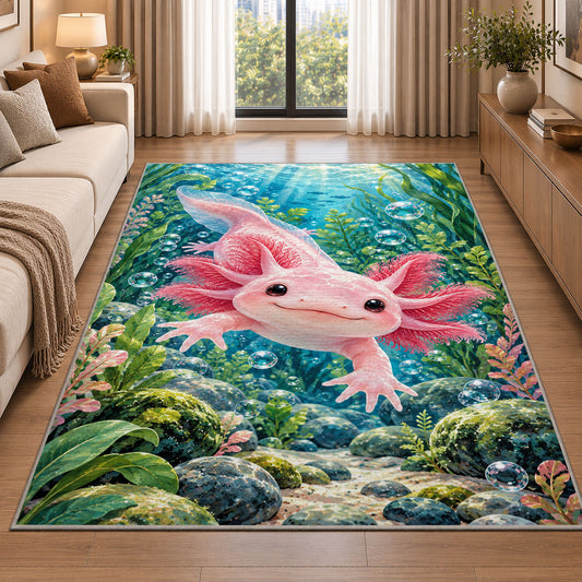 Axolotl Lake Rug in a bright living room with a sofa