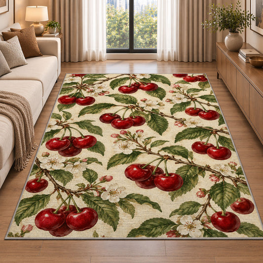 Vintage Botanical Cherry Rug in a bright living room with a sofa