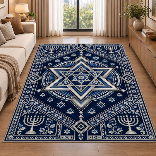 Star of David Medallion Rug in a bright living room with a sofa