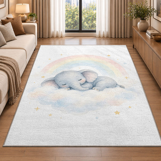 Sleeping Elephant Rainbow Rug, Soft Pastel Nursery Area Carpet for Baby Bedroom and Kids Decor - image 2