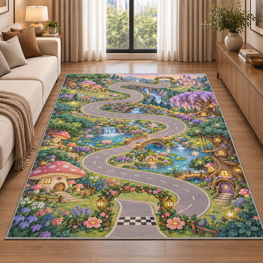 Garden Village Road Rug, Colorful Nature Town Area Carpet for Kids Playroom and Bedroom Decor - image 2