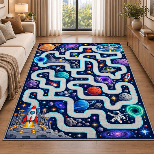 Neon Space Road Maze Rug, Colorful Cosmic Area Carpet for Kids Bedroom and Playroom Decor - image 2