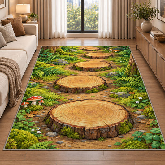 Woodland Tree Stump Path Rug, Green Forest Area Carpet for Kids Bedroom and Nature Room Decor - image 2