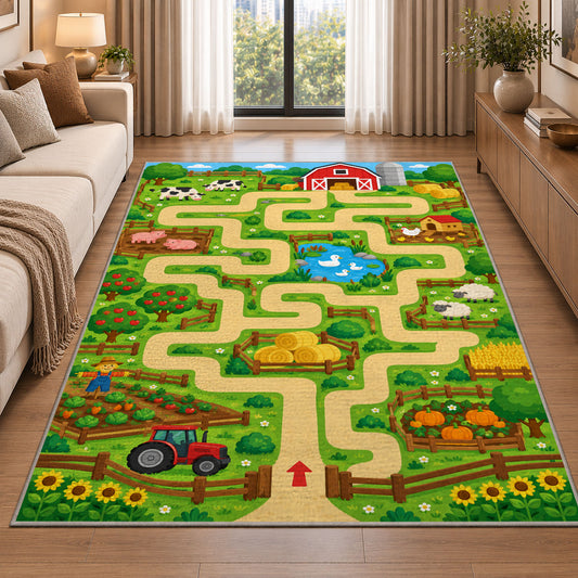 Green Adventure Road Map Rug, Colorful Nature Area Carpet for Kids Bedroom and Playroom Decor - image 2