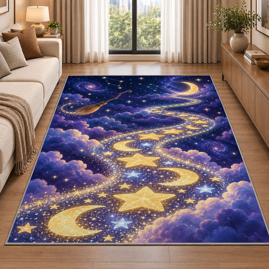 Golden Moonlit Star Trail Rug, room view 2