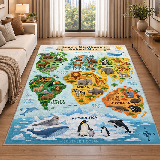 Animal World Map Rug, room view 2