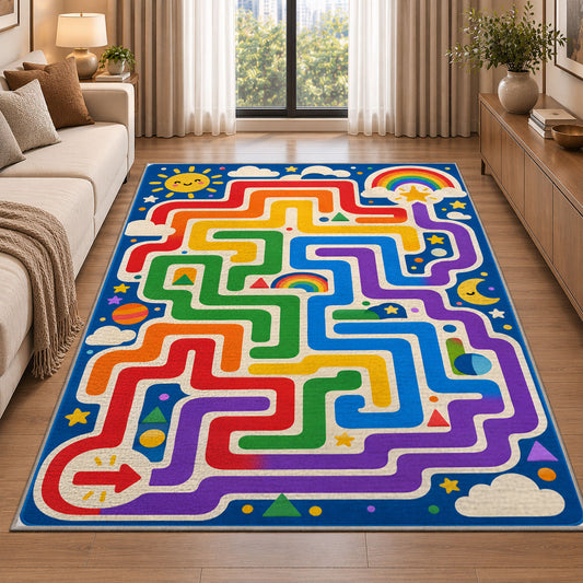 Rainbow Maze Lines Rug, room view 2