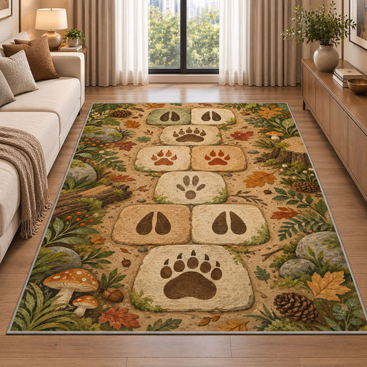 Woodland Paw Trail Rug, Printed Area Carpet for Kids Bedroom and Cozy Living Room Decor - image 2