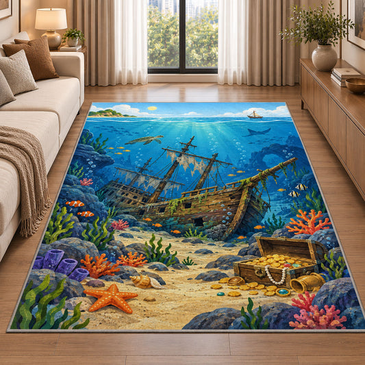 Underwater Shipwreck Rug, Printed Area Carpet for Kids Bedroom and Cozy Living Room Decor - image 2