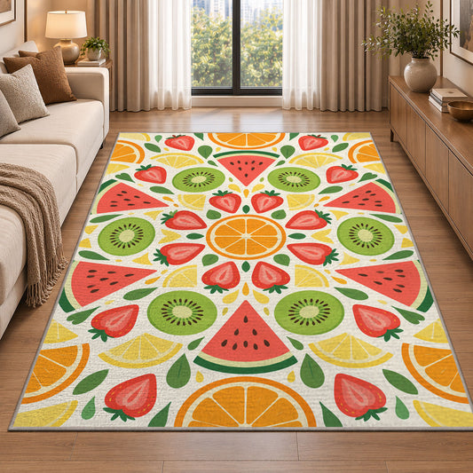 Bright Fruit Medallion Rug, Printed Area Carpet for Kids Bedroom and Cozy Living Room Decor - image 2