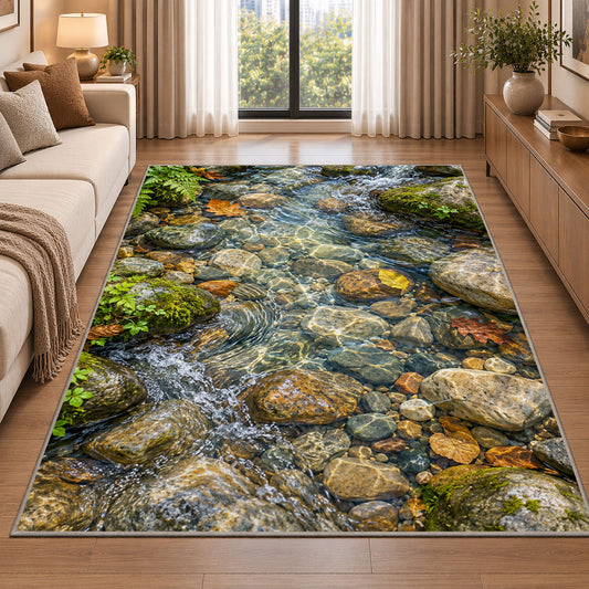 Pebble Stream Bed Rug, Printed Area Carpet for Kids Bedroom and Cozy Living Room Decor - image 2