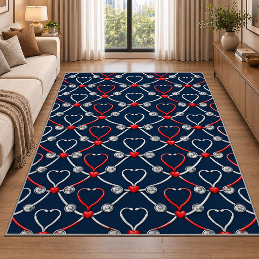 Stethoscope Heart Lattice Rug in a bright living room with a sofa
