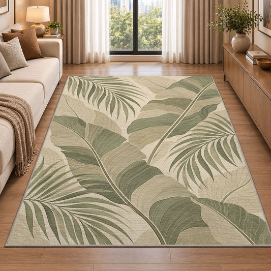 Tropical Leaf Area Rug, Sage Green Botanical Pattern Rug, Calm Nature Inspired Room Decor - Image 2
