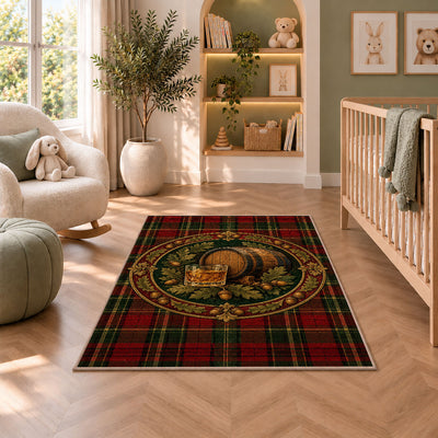 Tartan Whiskey Rug in a nursery with a crib and armchair