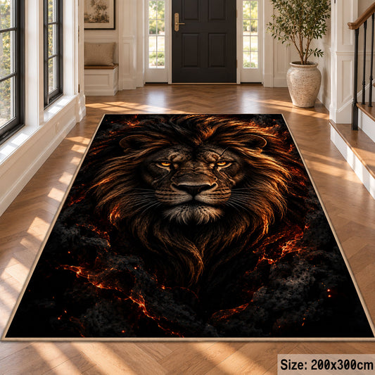 Dark Lion Portrait area rug in black, bronze and ember orange, view 4