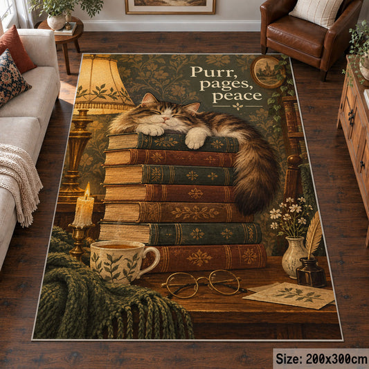 Cat on Antique Books Area Rug shown in room setting, view 6