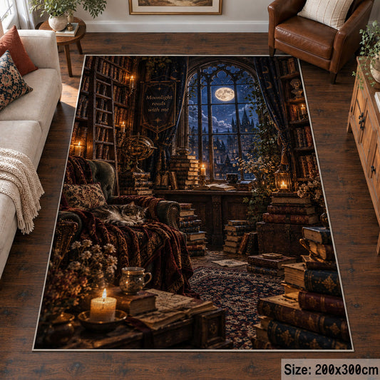 Moonlit Library Reading Nook Area Rug shown in room setting, view 6