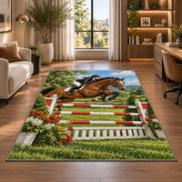 Show Jumping Horse Rug in a living room with a desk and large windows