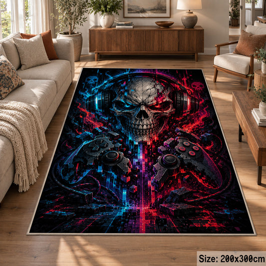 Neon Skull Fantasy Area Rug shown in room setting, view 7