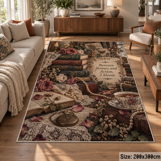 Romantic Floral Books Area Rug shown in room setting, view 7