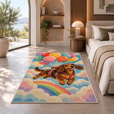 Dachshund Balloons Rug in a bedroom with an arched window