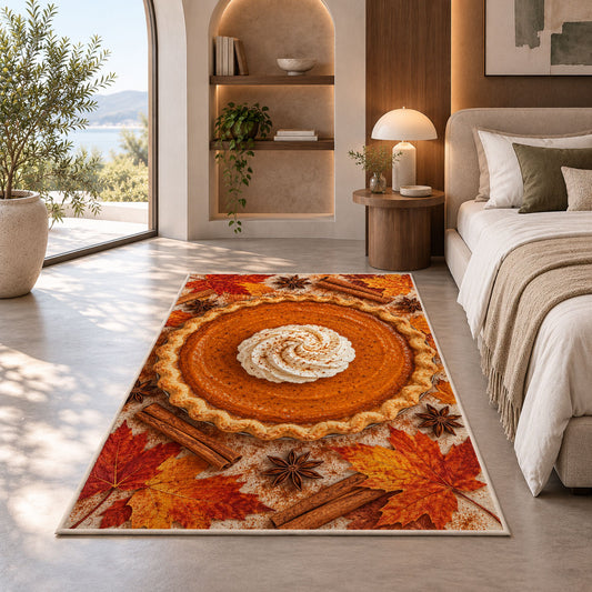 Pumpkin Pie Rug in a bedroom with an arched window