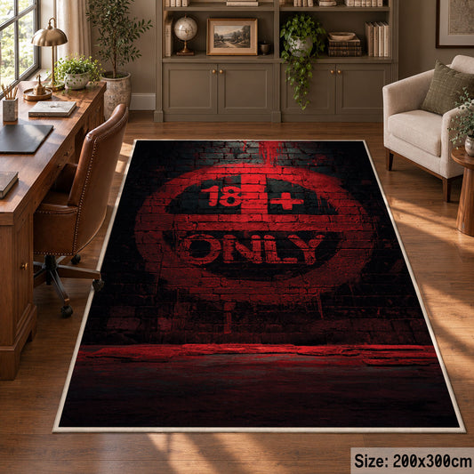 Dark Typographic Circle area rug displayed in a home office