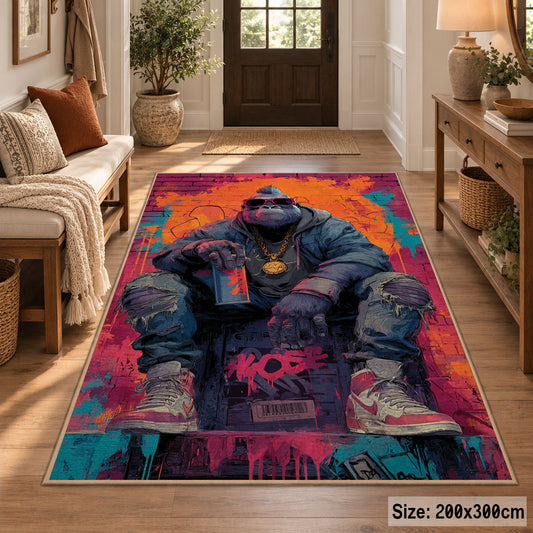 Streetwear Gorilla Portrait area rug displayed in a entryway