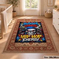 Hip Hop Energy Border area rug displayed in a nursery