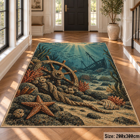 Anchor Coastal Landscape area rug shown in a foyer