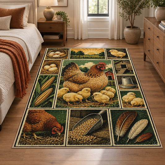 Farm Produce Patchwork area rug shown in a bedroom