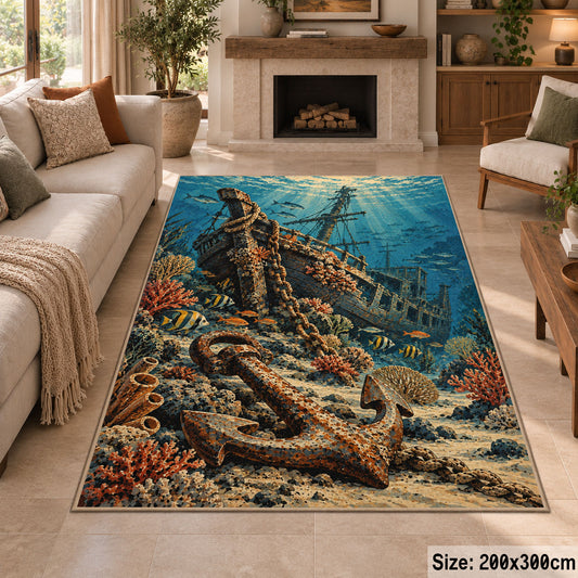 Coastal Anchor Seascape area rug shown in a sitting room