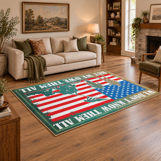 patriotic eagle flag red white blue vintage area rug, styled product view 2