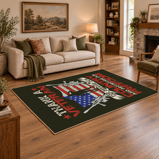 veteran eagle flag patriotic red white blue vintage area rug, styled product view 1