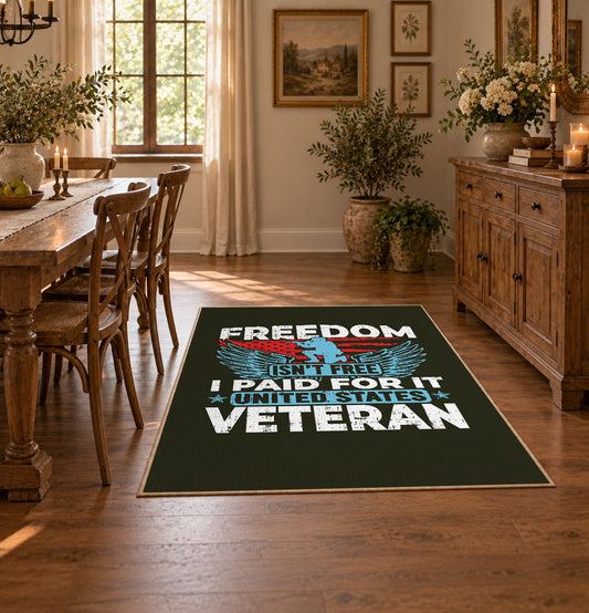 peace love veteran eagle patriotic vintage area rug, styled product view 1