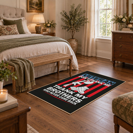 black and red patriotic service tribute area rug, styled product view 1