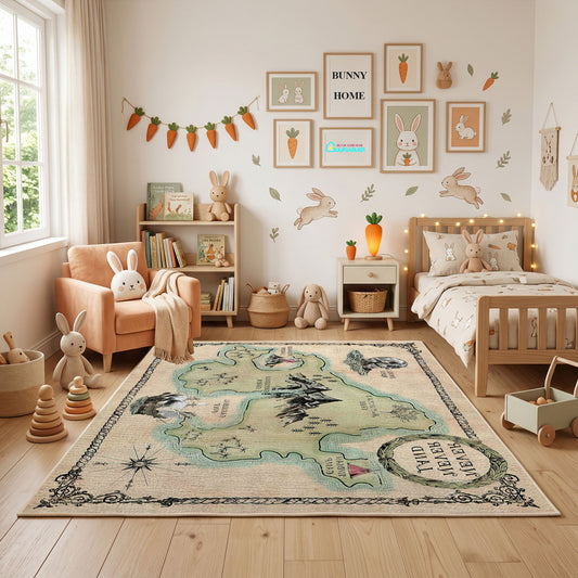 Vintage Fantasy Map Area Rug — full rug design