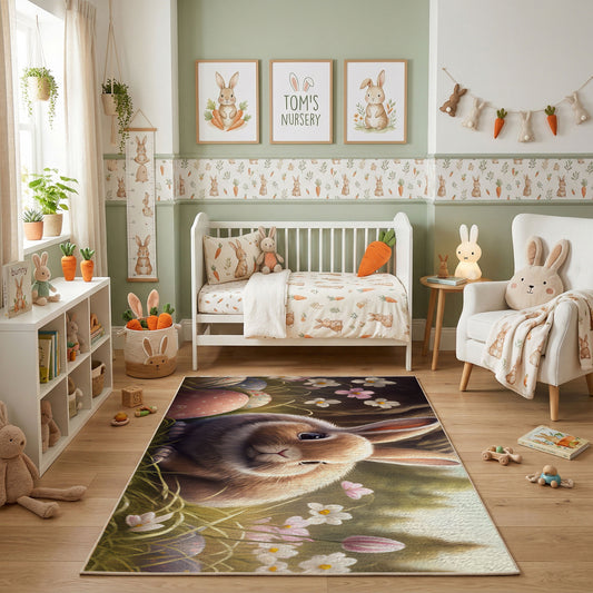 Woodland Bunny Fairy Rug — full rug design