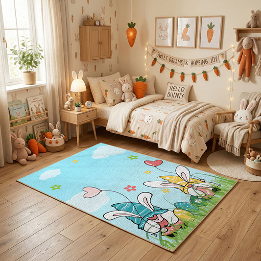 Bunny Couple Garden Area Rug — full rug design